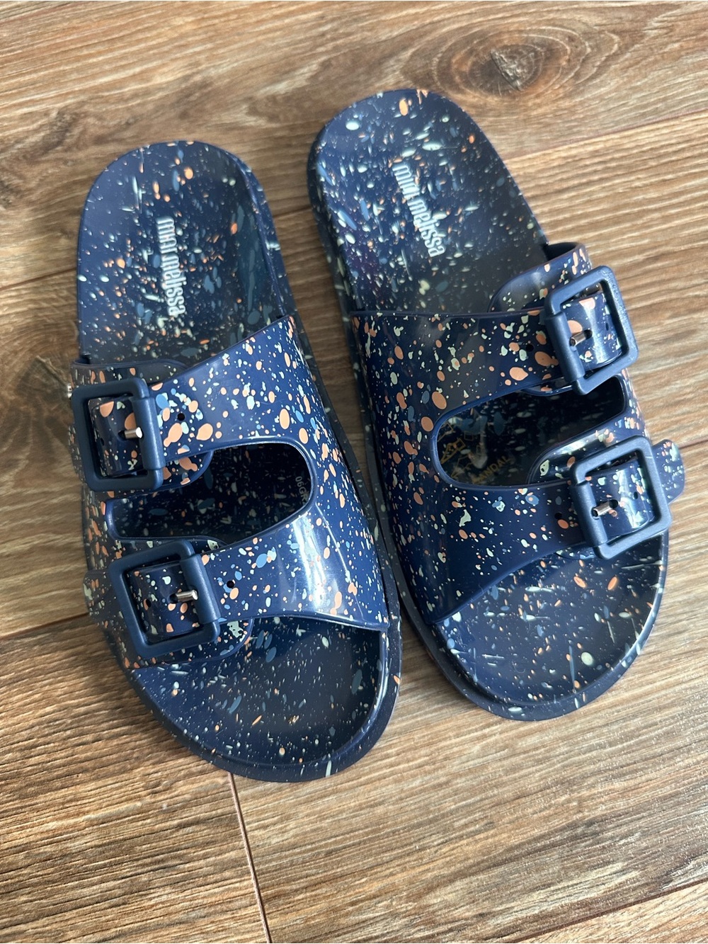 NWOT Kid Mini Melissa Kids Navy Splatter Sandals